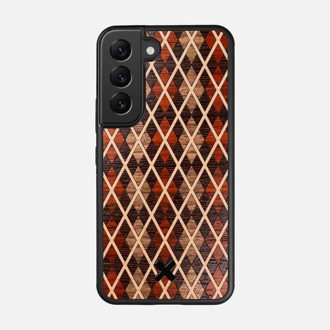 Argyle Case for the Samsung Galaxy S22 featuring a Walnut, Padauk, Wenge, and Maple Wood backer with the Keyway X Mark#Phone Model_Galaxy S22