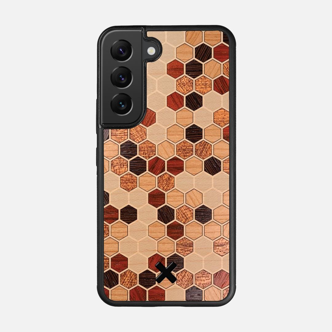 Cellular Case for the Samsung Galaxy S22 featuring a Maple, Cherry, Sapele, Padauk, and Wenge Wood backer with the Keyway X Mark#Phone Model_Galaxy S22