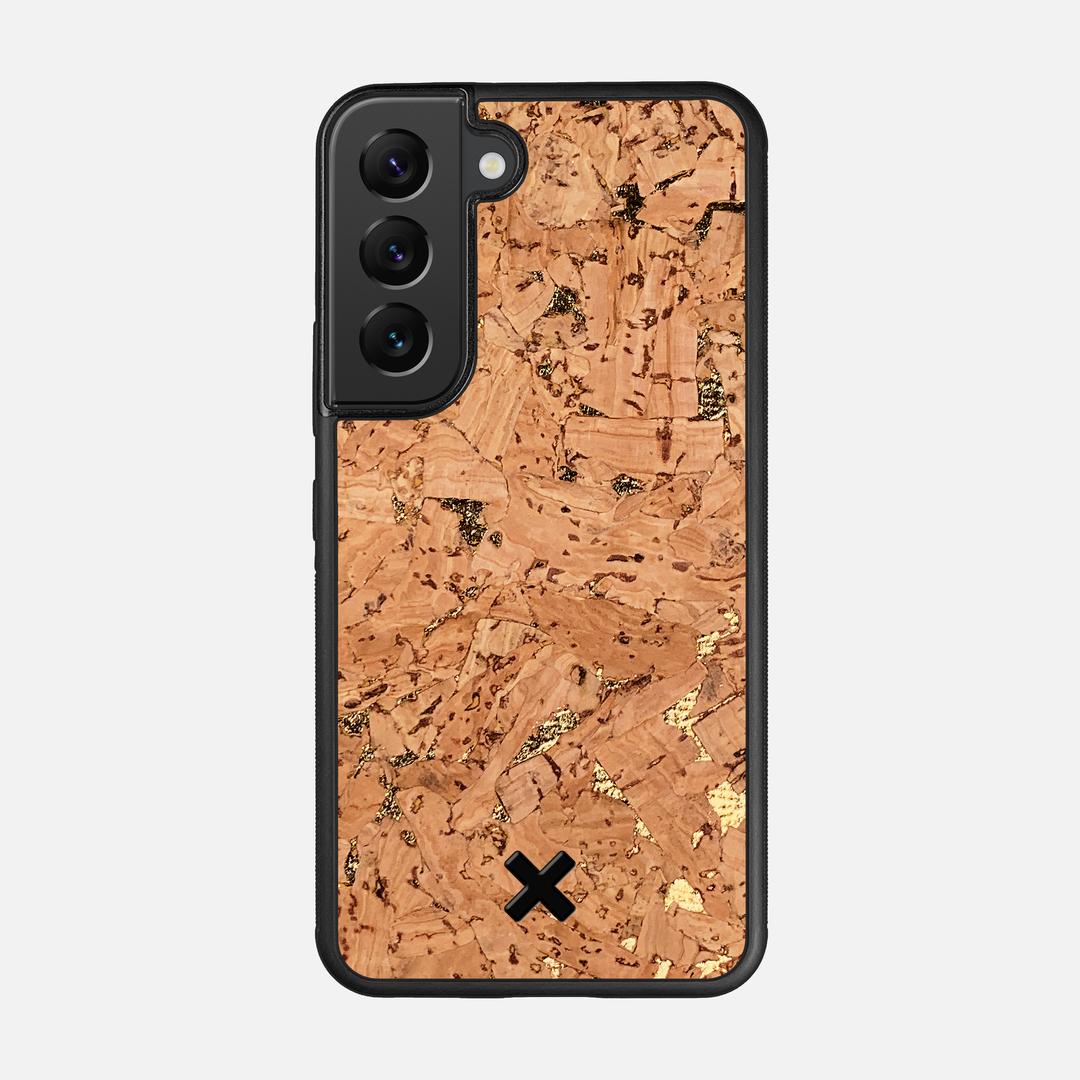 Gold Cork Case for the Samsung Galaxy S22 featuring a Genuine Cork backer with the Keyway X Mark#Phone Model_Galaxy S22
