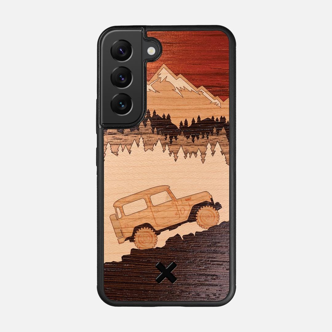 Off-Road Case for the Samsung Galaxy S22 featuring a Padauk, Cherry, Maple, and Walnut Wood backer with the Keyway X Mark#Phone Model_Galaxy S22