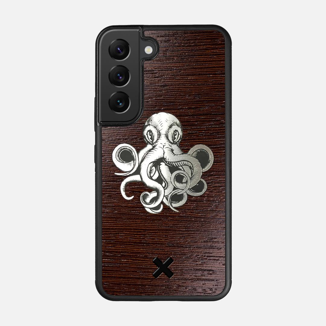 Prize Kraken Case for the Samsung Galaxy S22 featuring an Engraved Silver and Wenge Wood backer with the Keyway X Mark#Phone Model_Galaxy S22