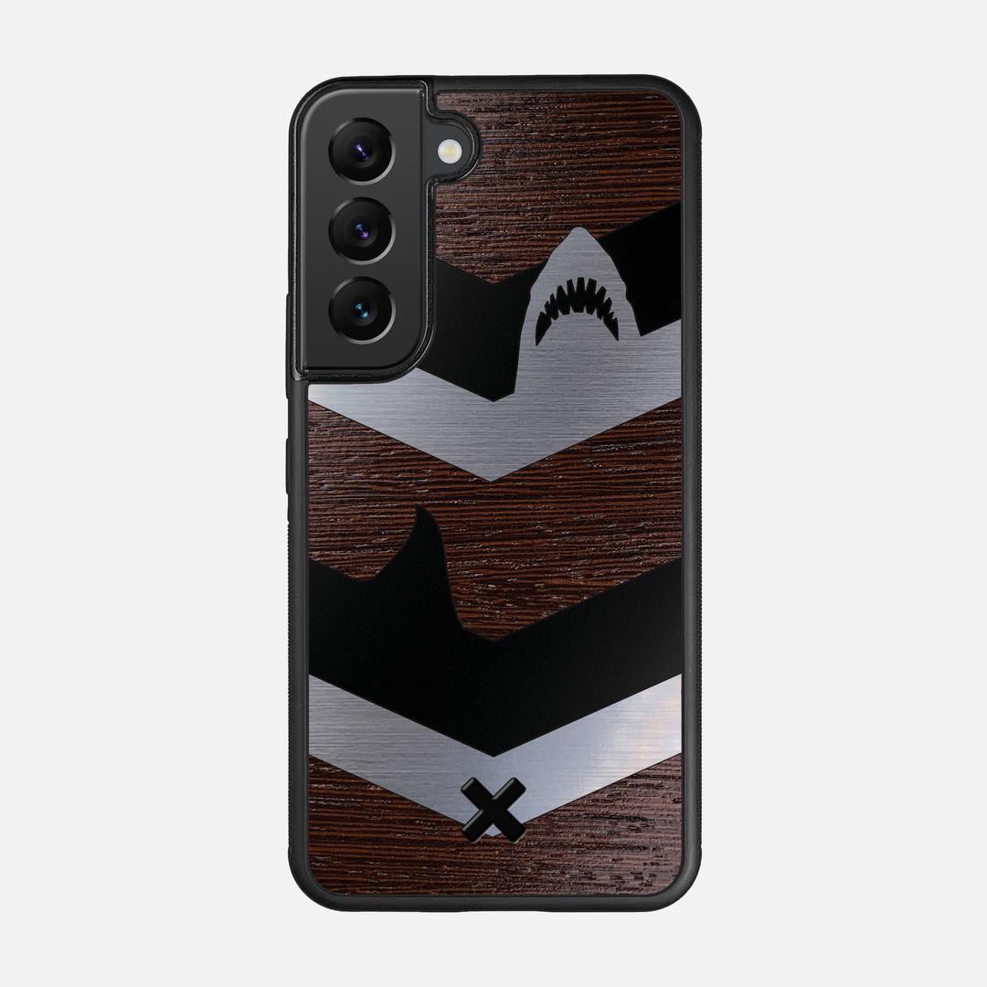 Shark Chevron Case for the Samsung Galaxy S22 featuring an Engraved Silver and Wenge Wood backer with the Keyway X Mark#Phone Model_Galaxy S22