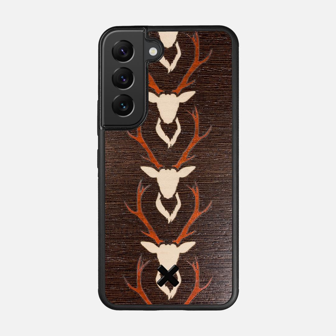 Stag Case for the Samsung Galaxy S22 featuring a Maple & Padauk Deer Inlay on a Wenge Wood backer with the Keyway X Mark#Phone Model_Galaxy S22