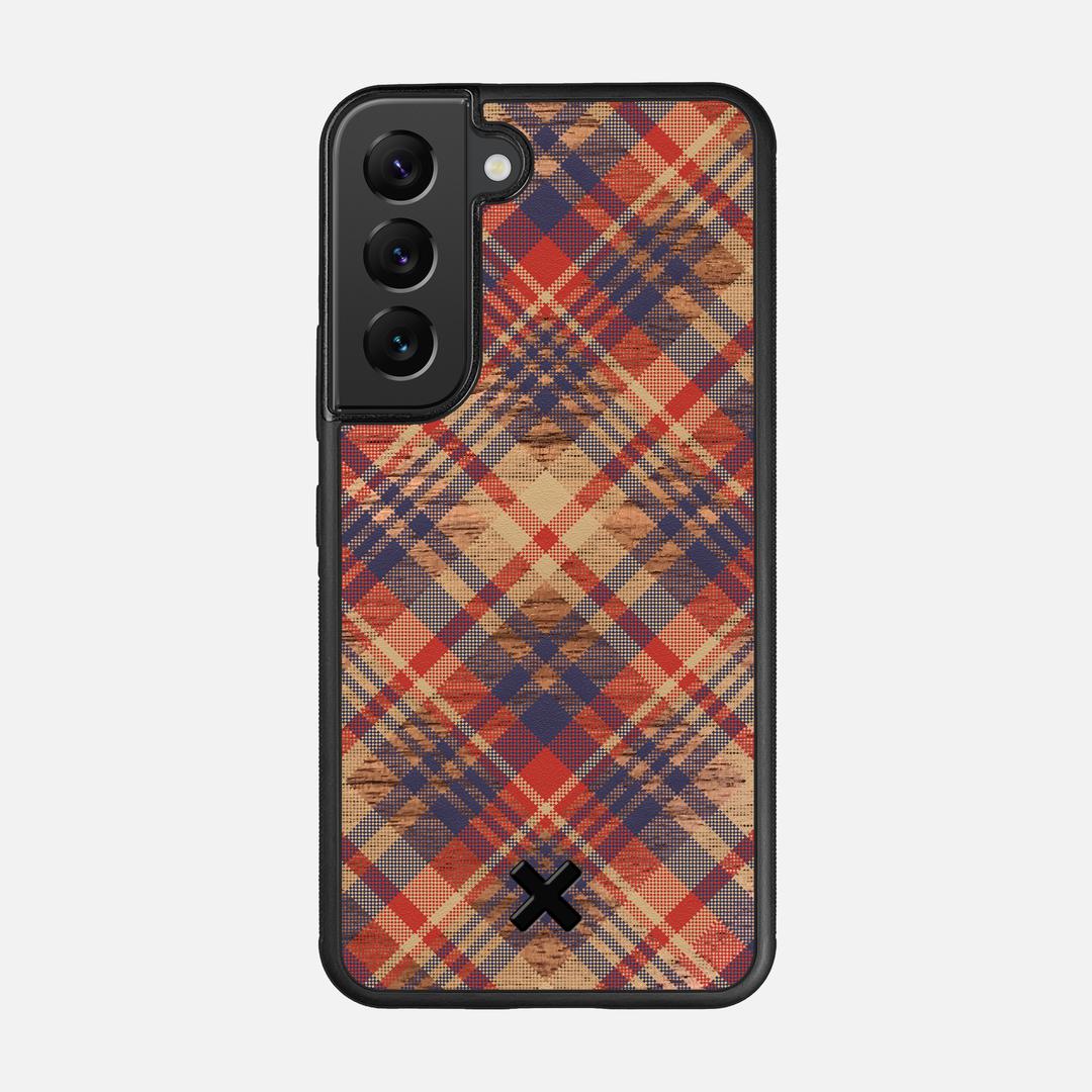 Tartan Case for the Samsung Galaxy S22 featuring a UV Printed Walnut Wood backer with the Keyway X Mark#Phone Model_Galaxy S22