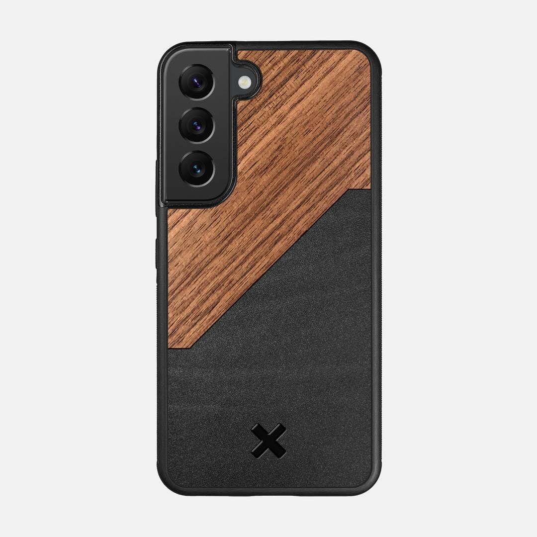 Walnut Rift Case for the Samsung Galaxy S22 featuring a Genuine Leather and Walnut Wood backer with the Keyway X Mark#Phone Model_Galaxy S22