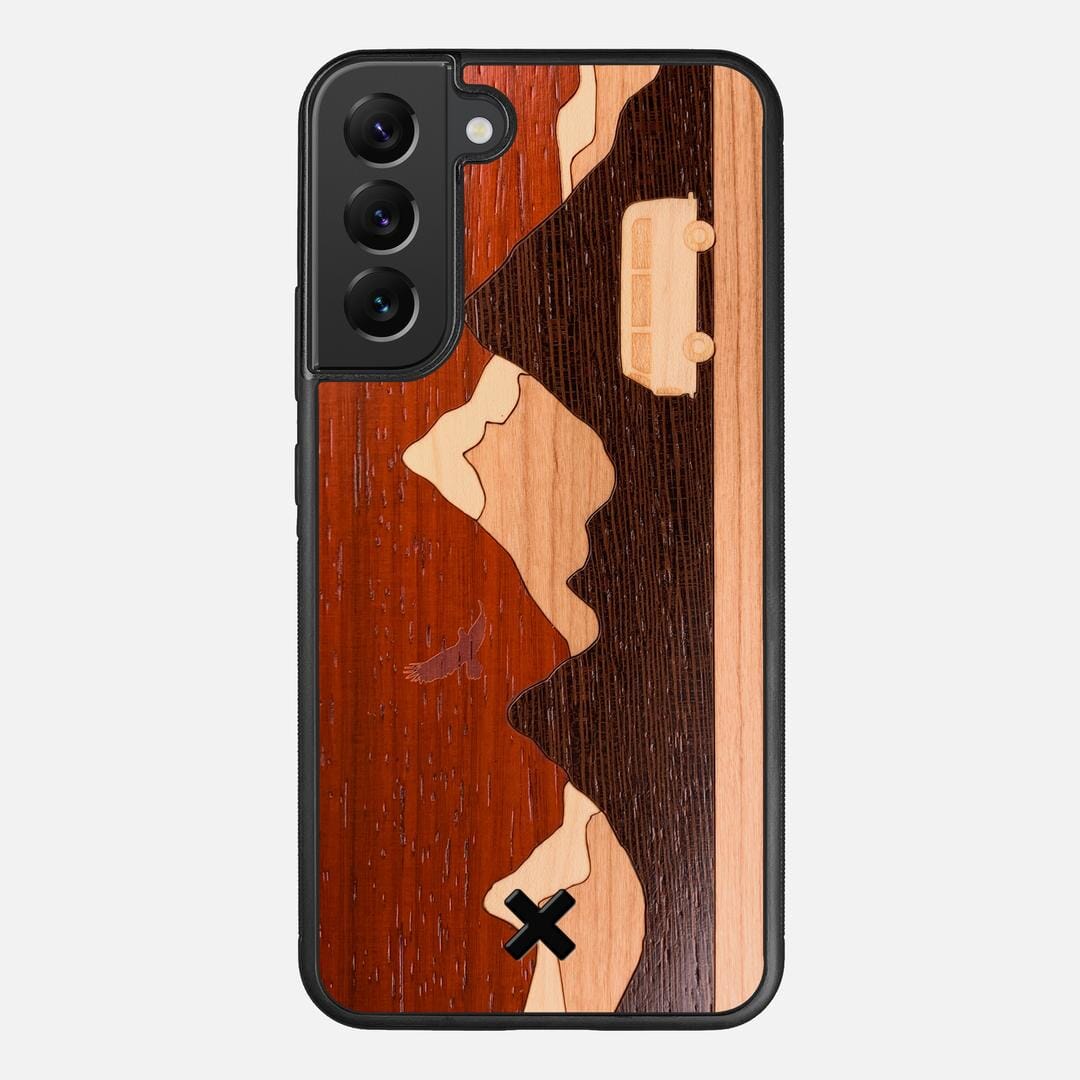 Cross Country Case for the Samsung Galaxy S22 Plus featuring a Padauk, Maple, Cherry, and Wenge Wood backer with the Keyway X Mark#Phone Model_Galaxy S22 Plus