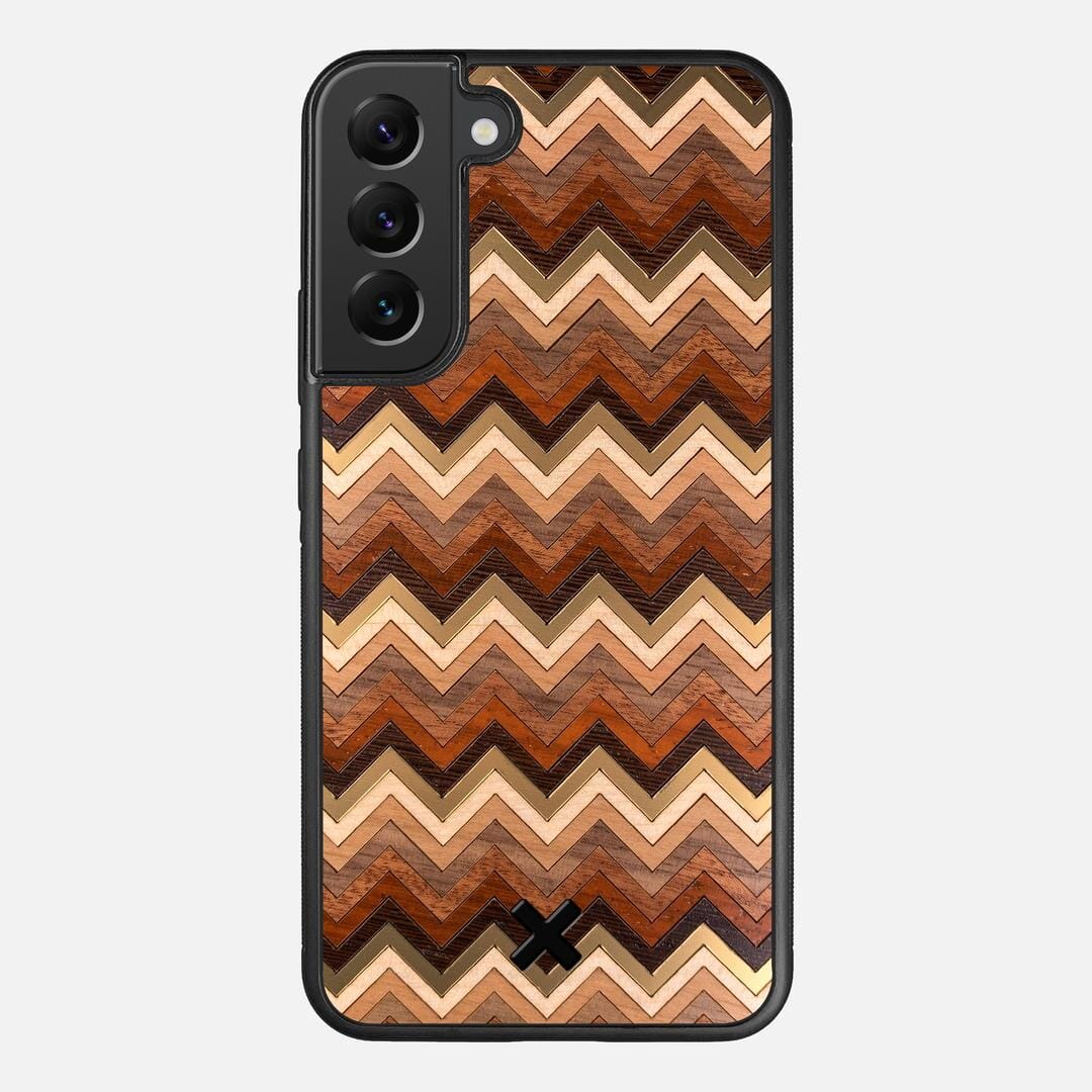 Echo Case for the Samsung Galaxy S22 Plus featuring a zigzag Gold, Maple, Cherry, Walnut, Sapele, Padauk, and Wenge Wood backer with the Keyway X Mark#Phone Model_Galaxy S22 Plus