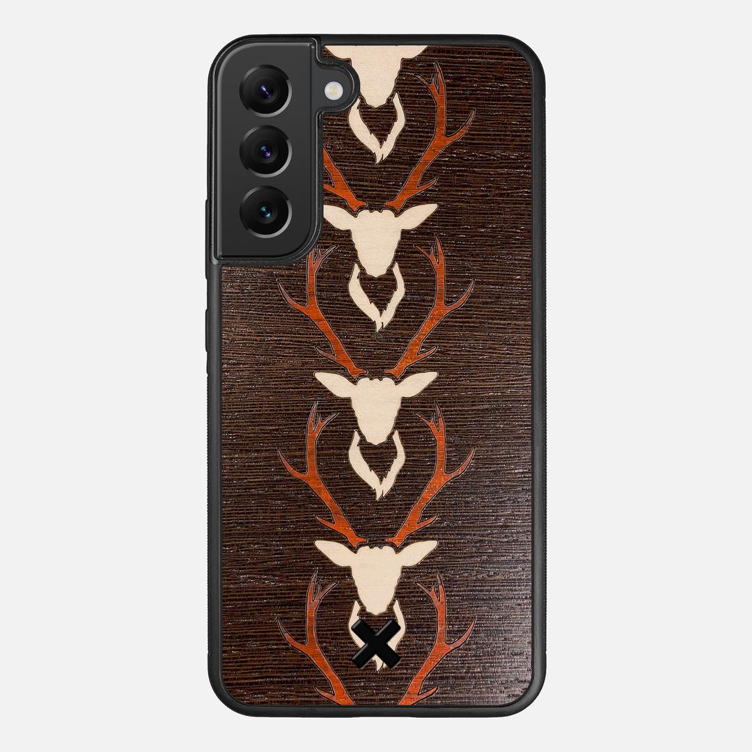 Stag Case for the Samsung Galaxy S22 Plus featuring a Maple & Padauk Deer Inlay on a Wenge Wood backer with the Keyway X Mark#Phone Model_Galaxy S22 Plus