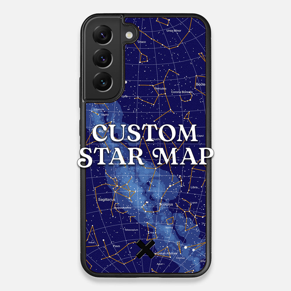 Front view of the Custom Star Map Printed Canvas Galaxy S22+ Case by Keyway Designs