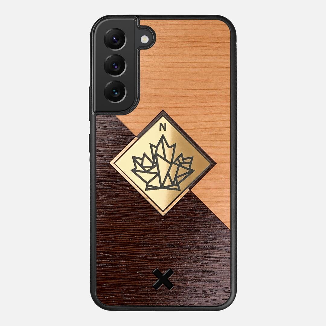 True North Case for the Samsung Galaxy S22 Plus featuring an Engraved Gold, Cherry, and Wenge Wood backer with the Keyway X Mark#Phone Model_Galaxy S22 Plus