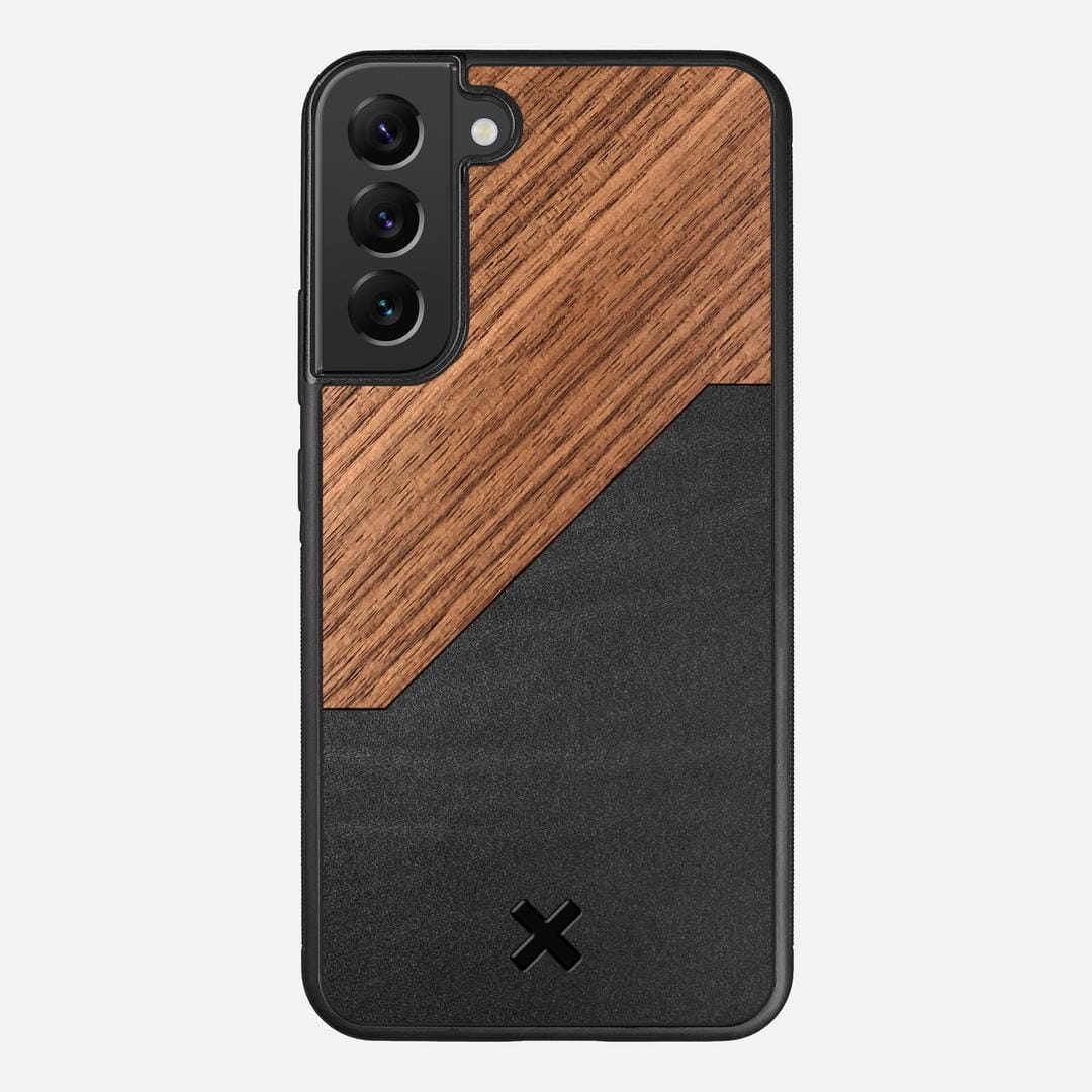Walnut Rift Case for the Samsung Galaxy S22 Plus featuring a Genuine Leather and Walnut Wood backer with the Keyway X Mark#Phone Model_Galaxy S22 Plus