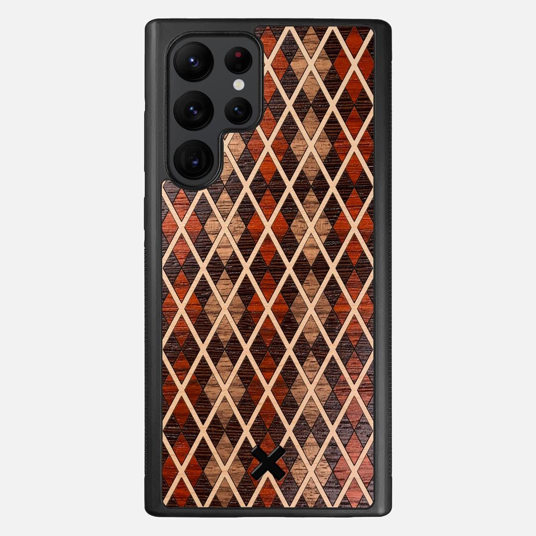 Argyle Case for the Samsung Galaxy S22 Ultra featuring a Walnut, Padauk, Wenge, and Maple Wood backer with the Keyway X Mark#Phone Model_Galaxy S22 Ultra