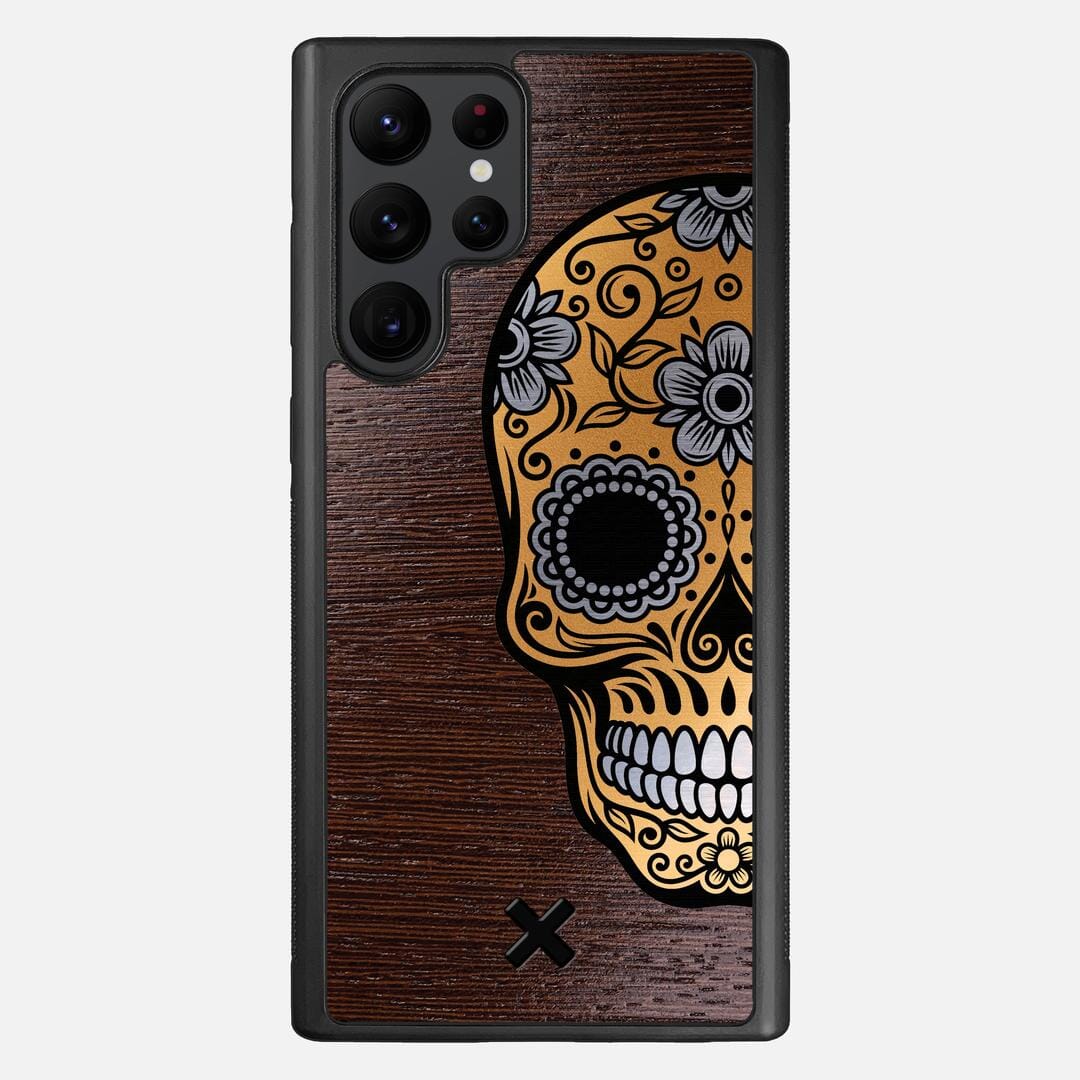 Calavera Case for the Samsung Galaxy S22 Ultra featuring an Engraved Gold and Wenge Wood backer with the Keyway X Mark#Phone Model_Galaxy S22 Ultra