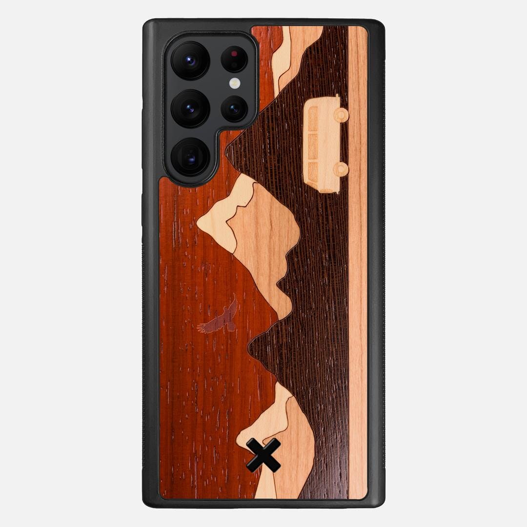 Cross Country Case for the Samsung Galaxy S22 Ultra featuring a Padauk, Maple, Cherry, and Wenge Wood backer with the Keyway X Mark#Phone Model_Galaxy S22 Ultra
