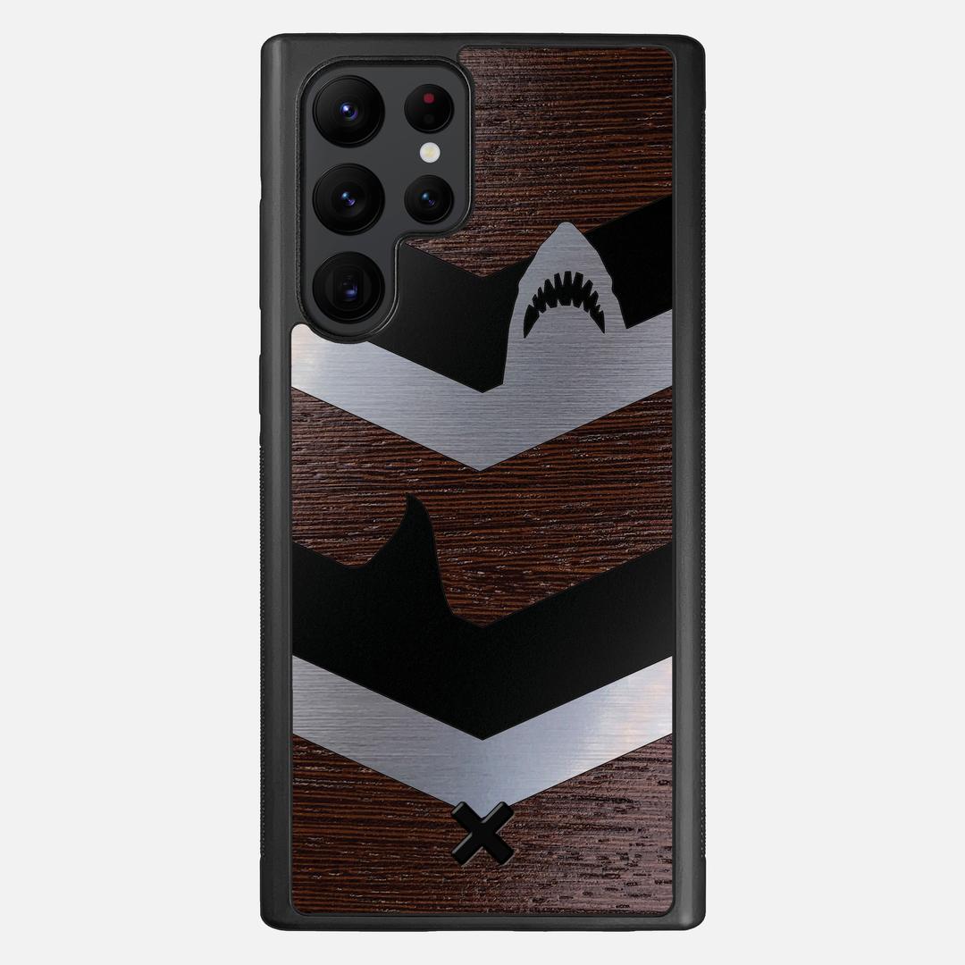 Shark Chevron Case for the Samsung Galaxy S22 Ultra featuring an Engraved Silver and Wenge Wood backer with the Keyway X Mark#Phone Model_Galaxy S22 Ultra