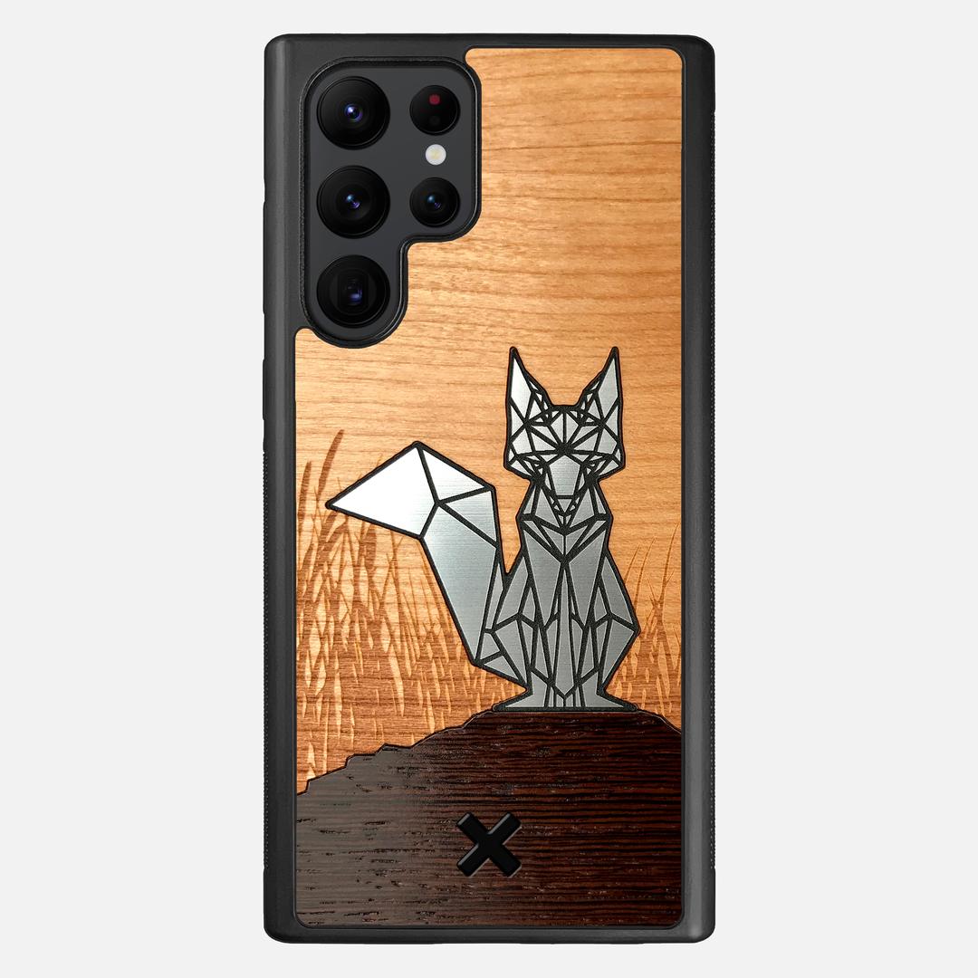 Silver Fox Case for the Samsung Galaxy S22 Ultra featuring an Engraved Silver, Cherry, and Wenge Wood backer with the Keyway X Mark#Phone Model_Galaxy S22 Ultra
