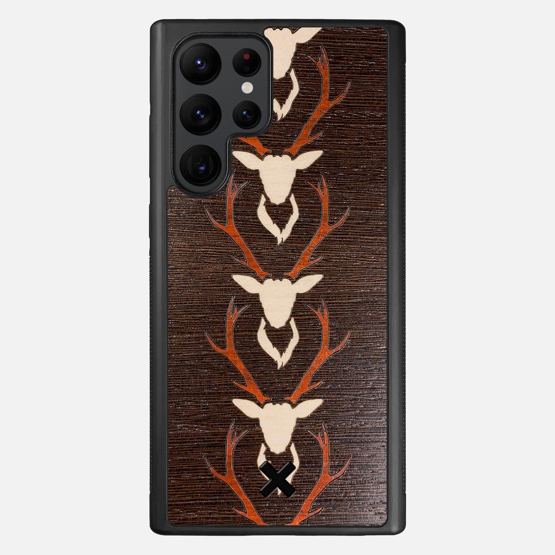 Stag Case for the Samsung Galaxy S22 Ultra featuring a Maple & Padauk Deer Inlay on a Wenge Wood backer with the Keyway X Mark#Phone Model_Galaxy S22 Ultra
