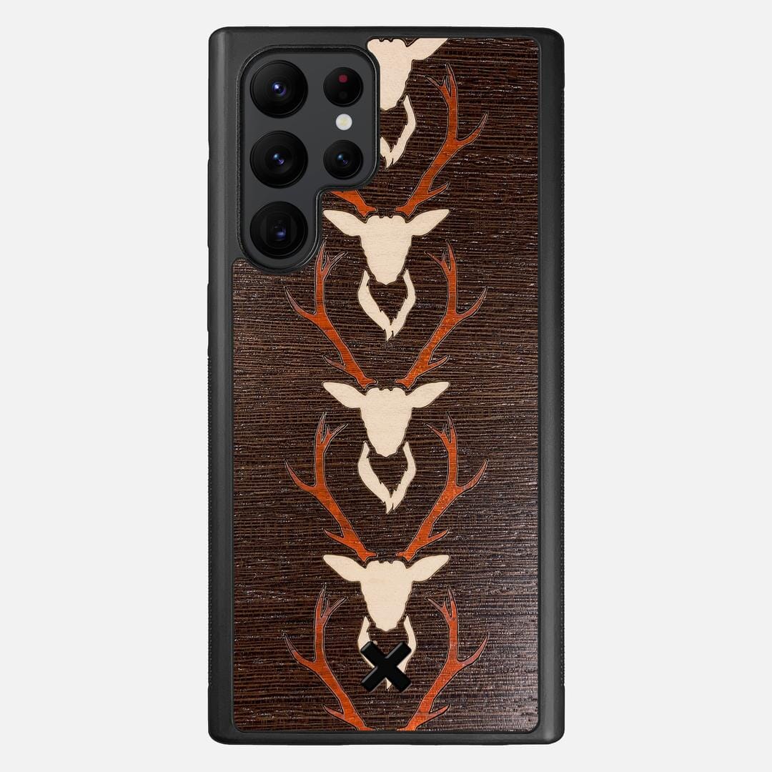 Stag Case for the Samsung Galaxy S22 Ultra featuring a Maple & Padauk Deer Inlay on a Wenge Wood backer with the Keyway X Mark#Phone Model_Galaxy S22 Ultra