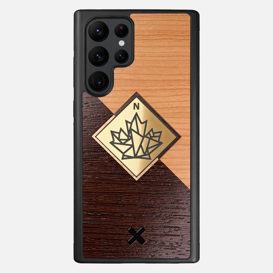 True North Case for the Samsung Galaxy S22 Ultra featuring an Engraved Gold, Cherry, and Wenge Wood backer with the Keyway X Mark#Phone Model_Galaxy S22 Ultra
