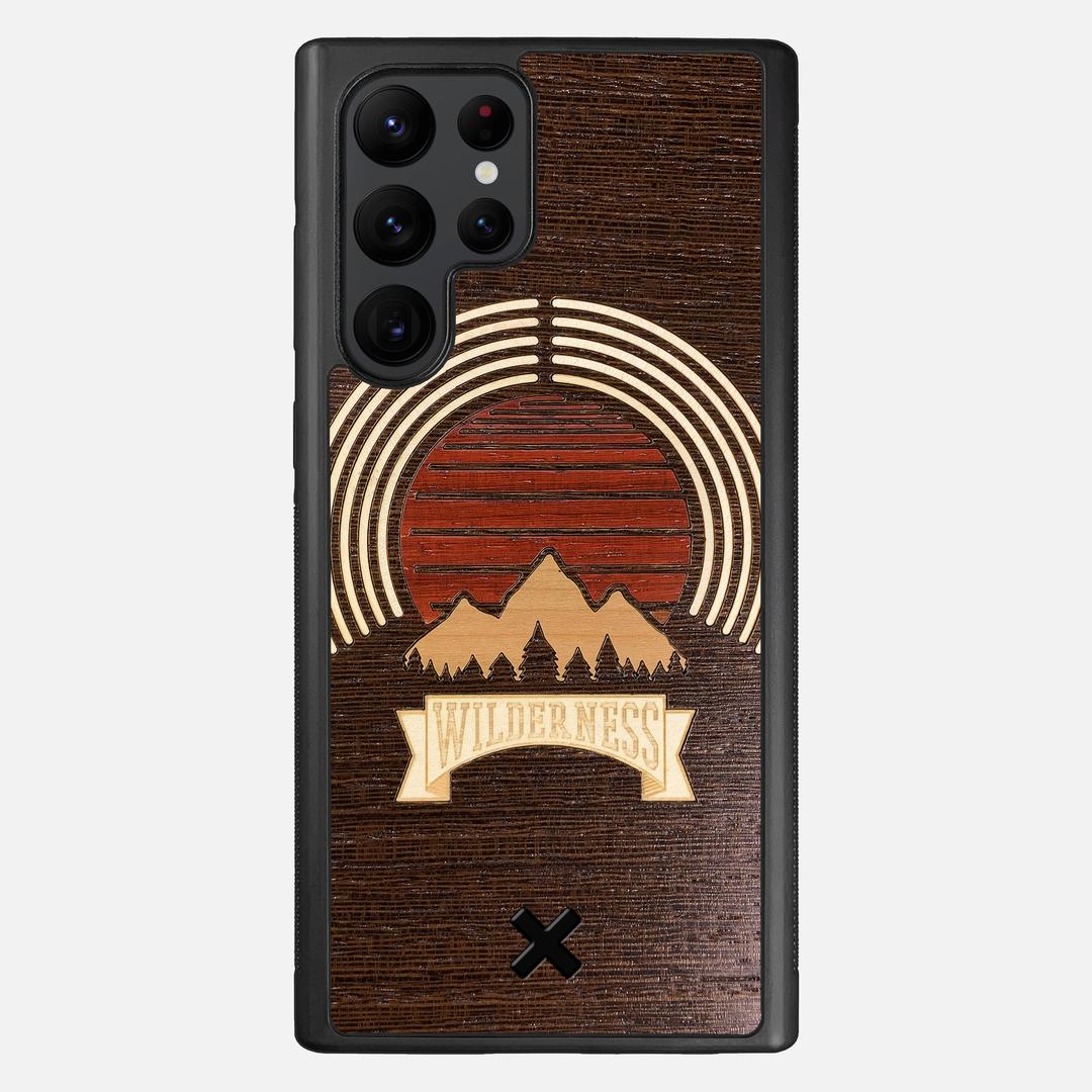 Wilderness Case for the Samsung Galaxy S22 Ultra featuring a Maple, Padauk, and Cherry Sunset inlay on a Wenge Wood backer with the Keyway X Mark#Phone Model_Galaxy S22 Ultra