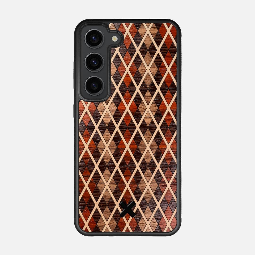Argyle Case for the Samsung Galaxy S23 featuring a Walnut, Padauk, Wenge, and Maple Wood backer with the Keyway X Mark#Phone Model_Galaxy S23