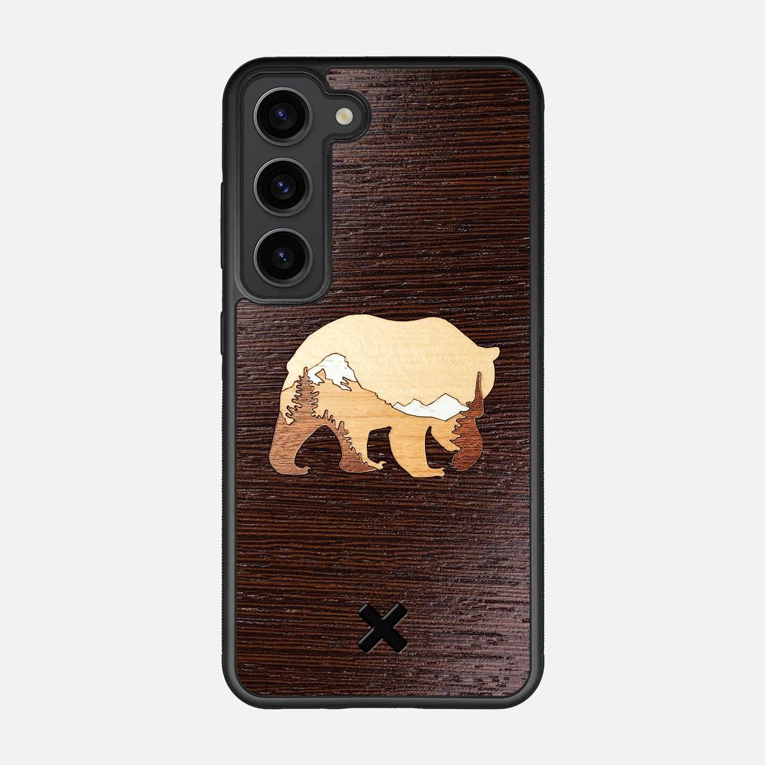 Bear Mountain Case for the Samsung Galaxy S23 featuring a Wenge, Maple, Cherry, and Sapele Wood backer with the Keyway X Mark#Phone Model_Galaxy S23