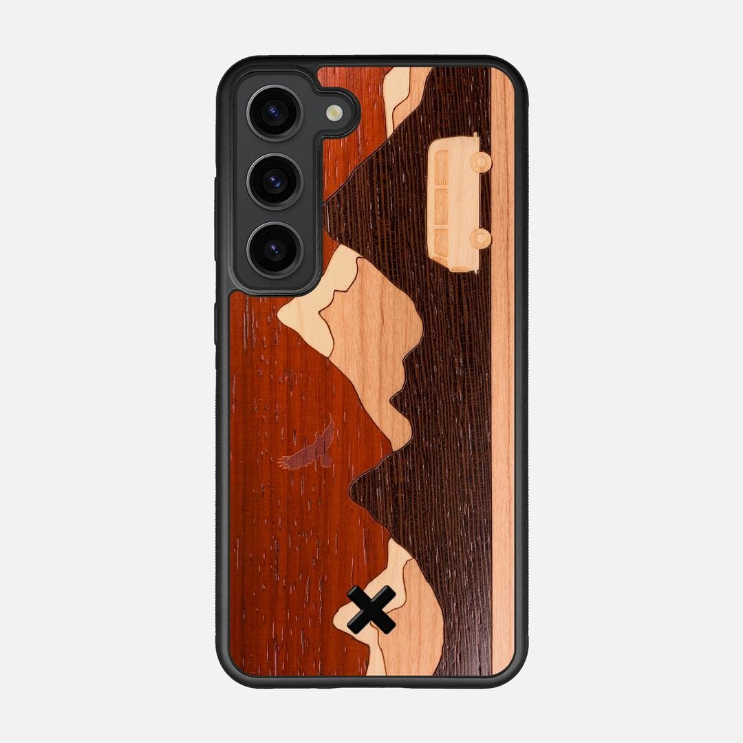 Cross Country Case for the Samsung Galaxy S23 featuring a Padauk, Maple, Cherry, and Wenge Wood backer with the Keyway X Mark#Phone Model_Galaxy S23