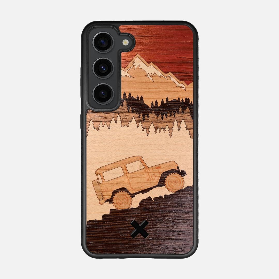 Off-Road Case for the Samsung Galaxy S23 featuring a Padauk, Cherry, Maple, and Walnut Wood backer with the Keyway X Mark#Phone Model_Galaxy S23