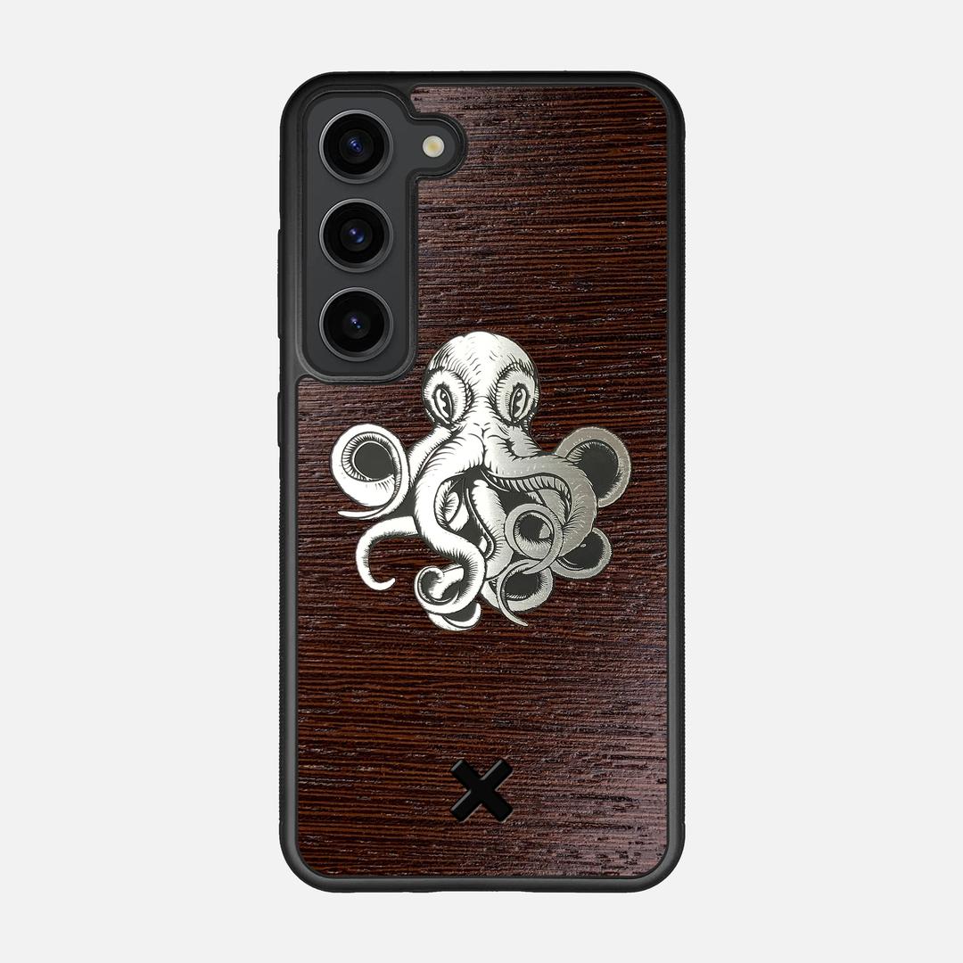 Prize Kraken Case for the Samsung Galaxy S23 featuring an Engraved Silver and Wenge Wood backer with the Keyway X Mark#Phone Model_Galaxy S23
