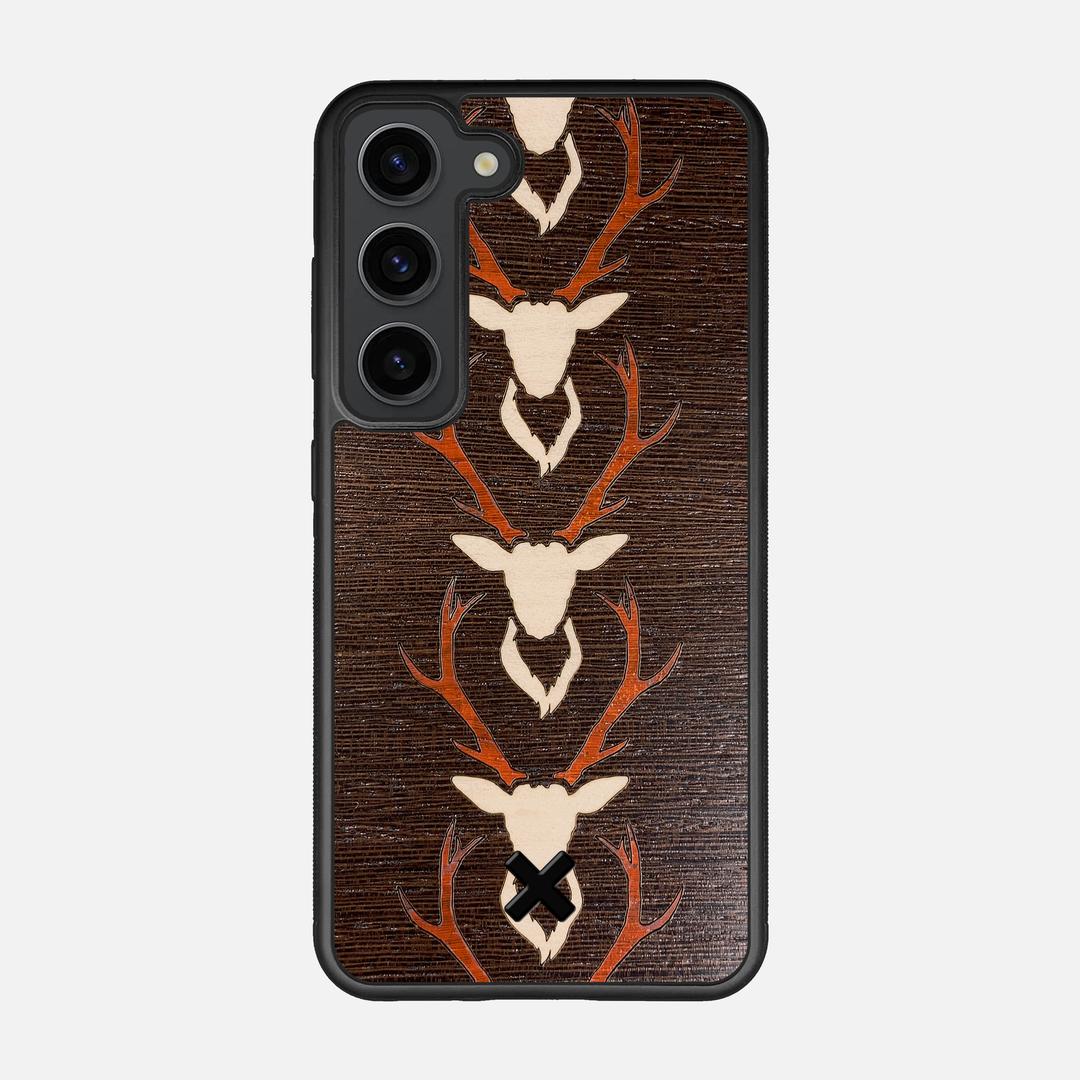 Stag Case for the Samsung Galaxy S23 featuring a Maple & Padauk Deer Inlay on a Wenge Wood backer with the Keyway X Mark#Phone Model_Galaxy S23