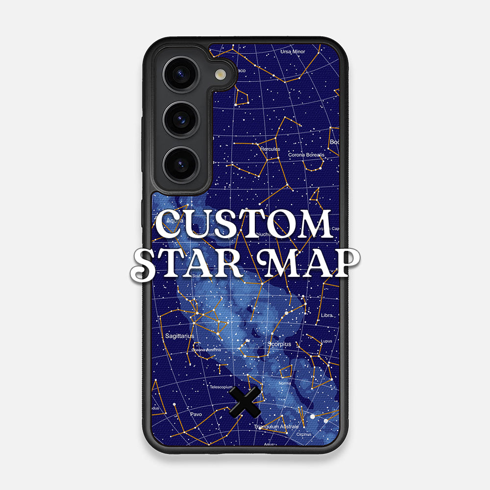 Front view of the Custom Star Map Printed Canvas Galaxy S23 Case by Keyway Designs
