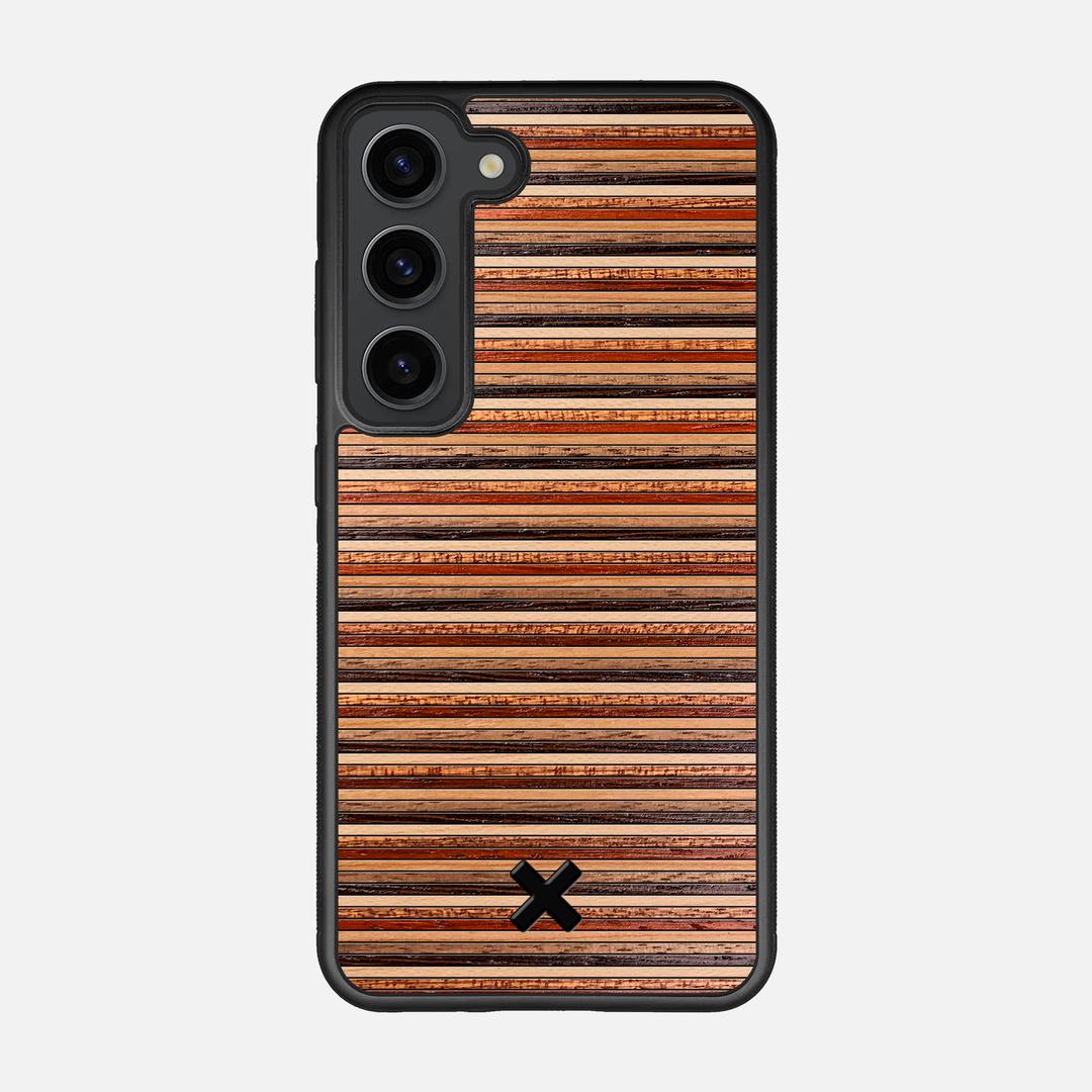 Strata Case for the Samsung Galaxy S23 featuring a Maple, Sapele, Padauk, Cherry, Walnut, and Wenge Wood backer with the Keyway X Mark#Phone Model_Galaxy S23