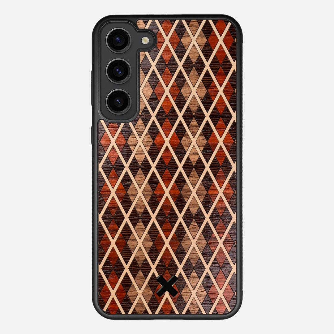 Argyle Case for the Samsung Galaxy S23 Plus featuring a Walnut, Padauk, Wenge, and Maple Wood backer with the Keyway X Mark#Phone Model_Galaxy S23 Plus