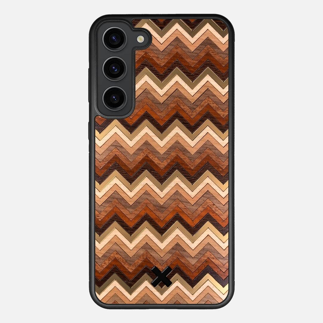 Echo Case for the Samsung Galaxy S23 Plus featuring a zigzag Gold, Maple, Cherry, Walnut, Sapele, Padauk, and Wenge Wood backer with the Keyway X Mark#Phone Model_Galaxy S23 Plus
