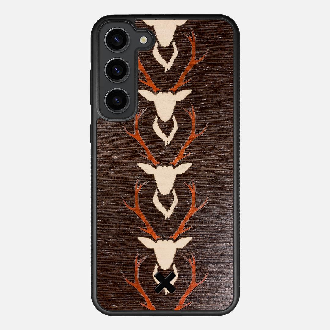 Stag Case for the Samsung Galaxy S23 Plus featuring a Maple & Padauk Deer Inlay on a Wenge Wood backer with the Keyway X Mark#Phone Model_Galaxy S23 Plus