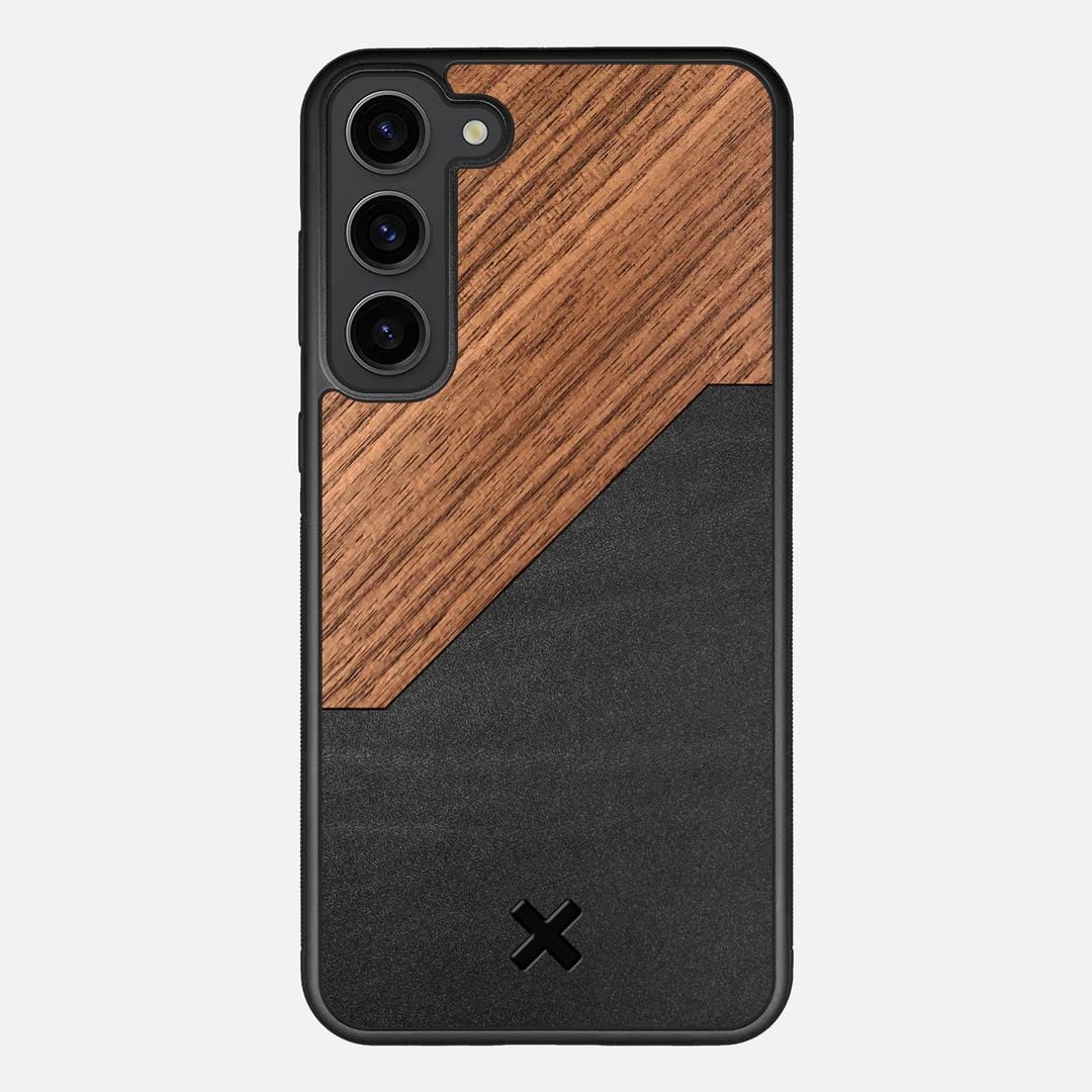 Walnut Rift Case for the Samsung Galaxy S23 Plus featuring a Genuine Leather and Walnut Wood backer with the Keyway X Mark#Phone Model_Galaxy S23 Plus