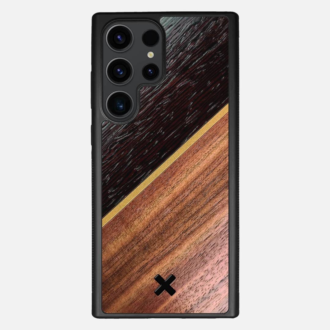 Alium Case for the Samsung Galaxy S23 Ultra featuring a Wenge, Gold, and Walnut Wood backer with the Keyway X Mark#Phone Model_Galaxy S23 Ultra