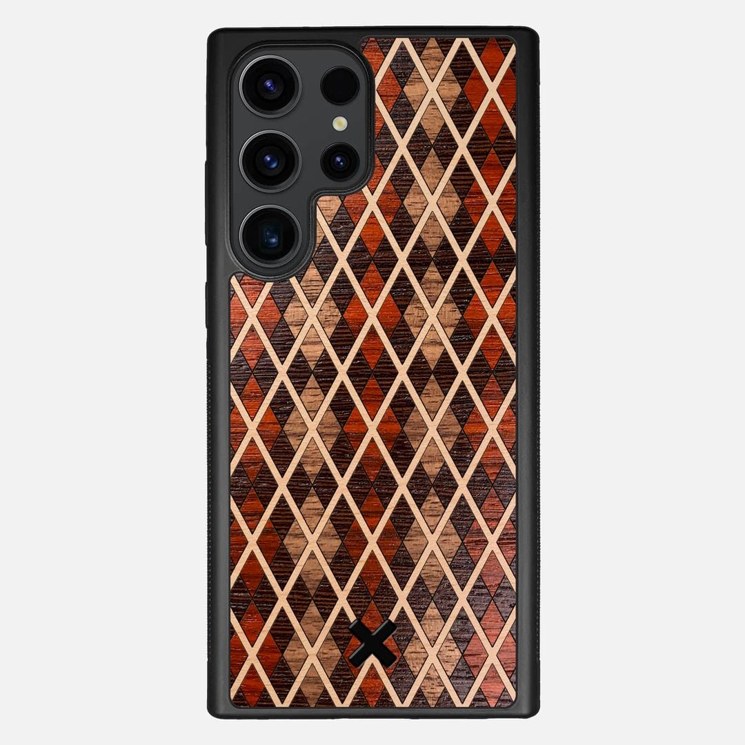 Argyle Case for the Samsung Galaxy S23 Ultra featuring a Walnut, Padauk, Wenge, and Maple Wood backer with the Keyway X Mark#Phone Model_Galaxy S23 Ultra