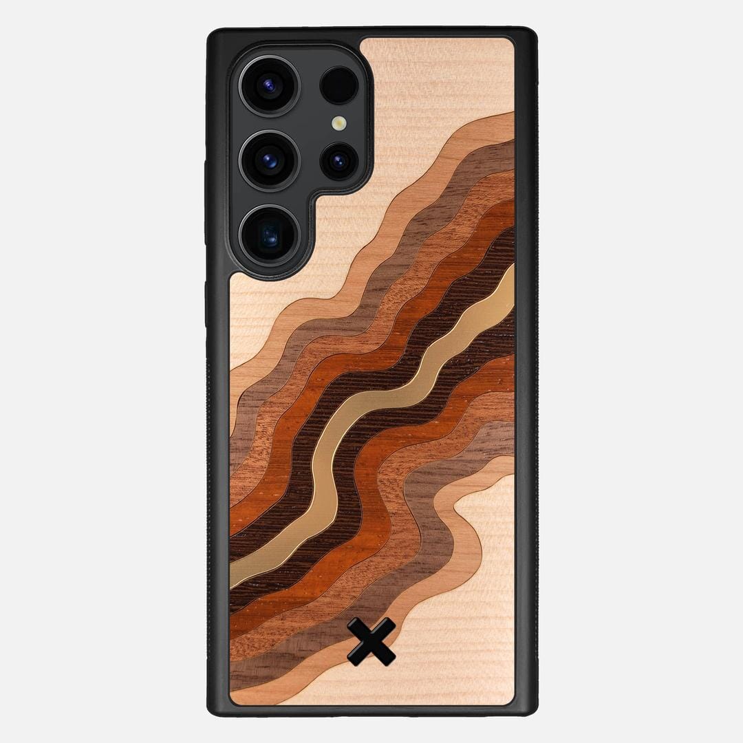 Canyon Case for the Samsung Galaxy S23 Ultra featuring a flowing Gold, Maple, Cherry, Walnut, Sapele, Padauk, and Wenge Wood backer with the Keyway X Mark#Phone Model_Galaxy S23 Ultra
