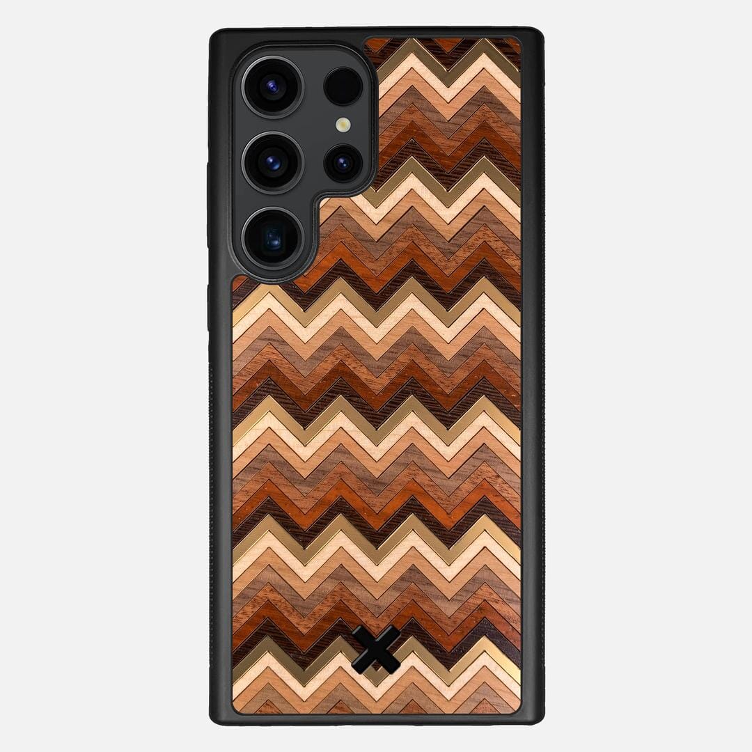 Echo Case for the Samsung Galaxy S23 Ultra featuring a zigzag Gold, Maple, Cherry, Walnut, Sapele, Padauk, and Wenge Wood backer with the Keyway X Mark#Phone Model_Galaxy S23 Ultra