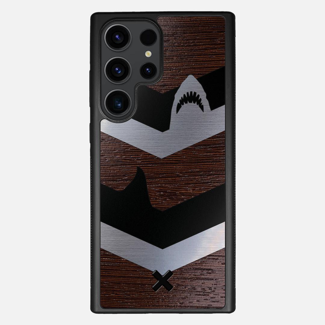 Shark Chevron Case for the Samsung Galaxy S23 Ultra featuring an Engraved Silver and Wenge Wood backer with the Keyway X Mark#Phone Model_Galaxy S23 Ultra