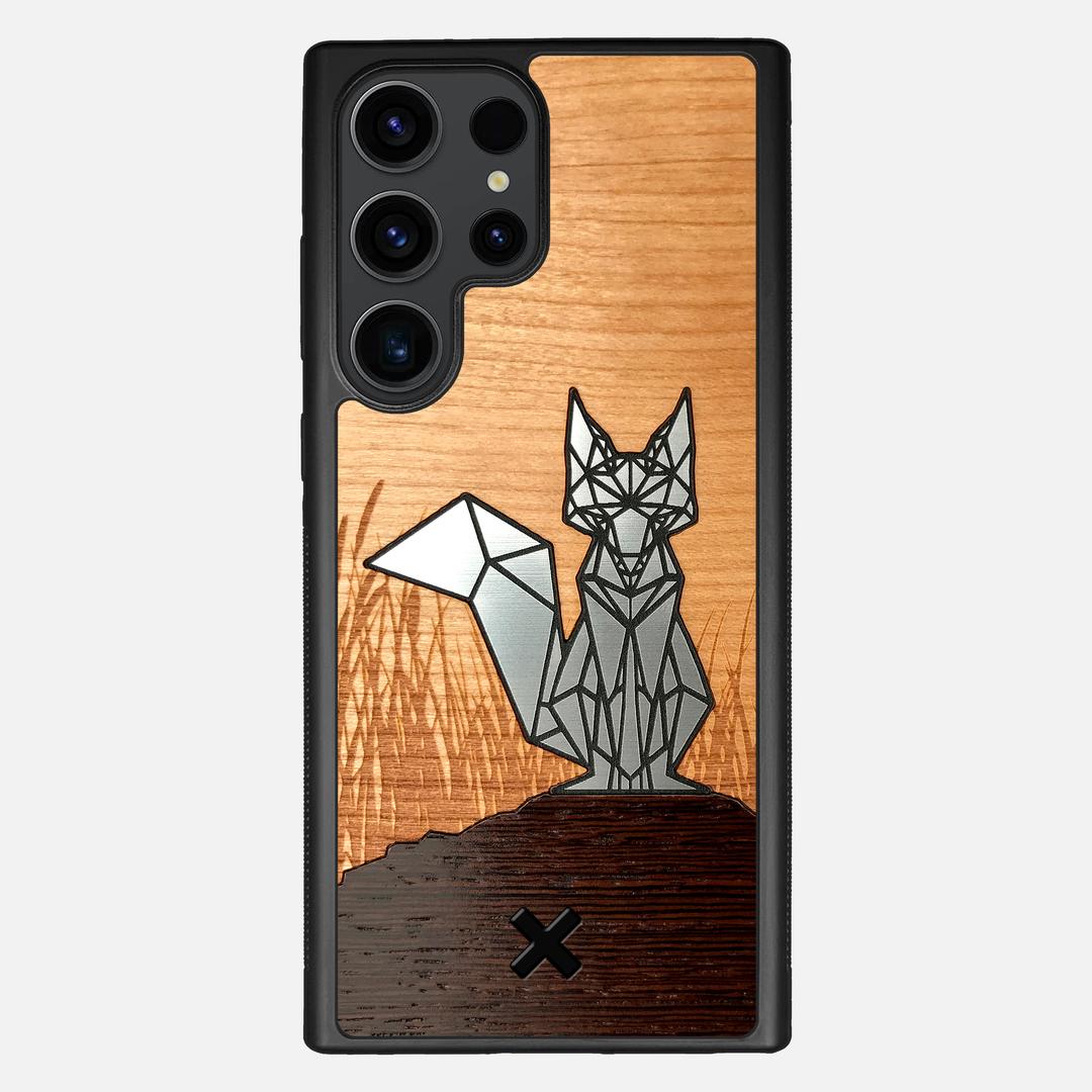 Silver Fox Case for the Samsung Galaxy S23 Ultra featuring an Engraved Silver, Cherry, and Wenge Wood backer with the Keyway X Mark#Phone Model_Galaxy S23 Ultra