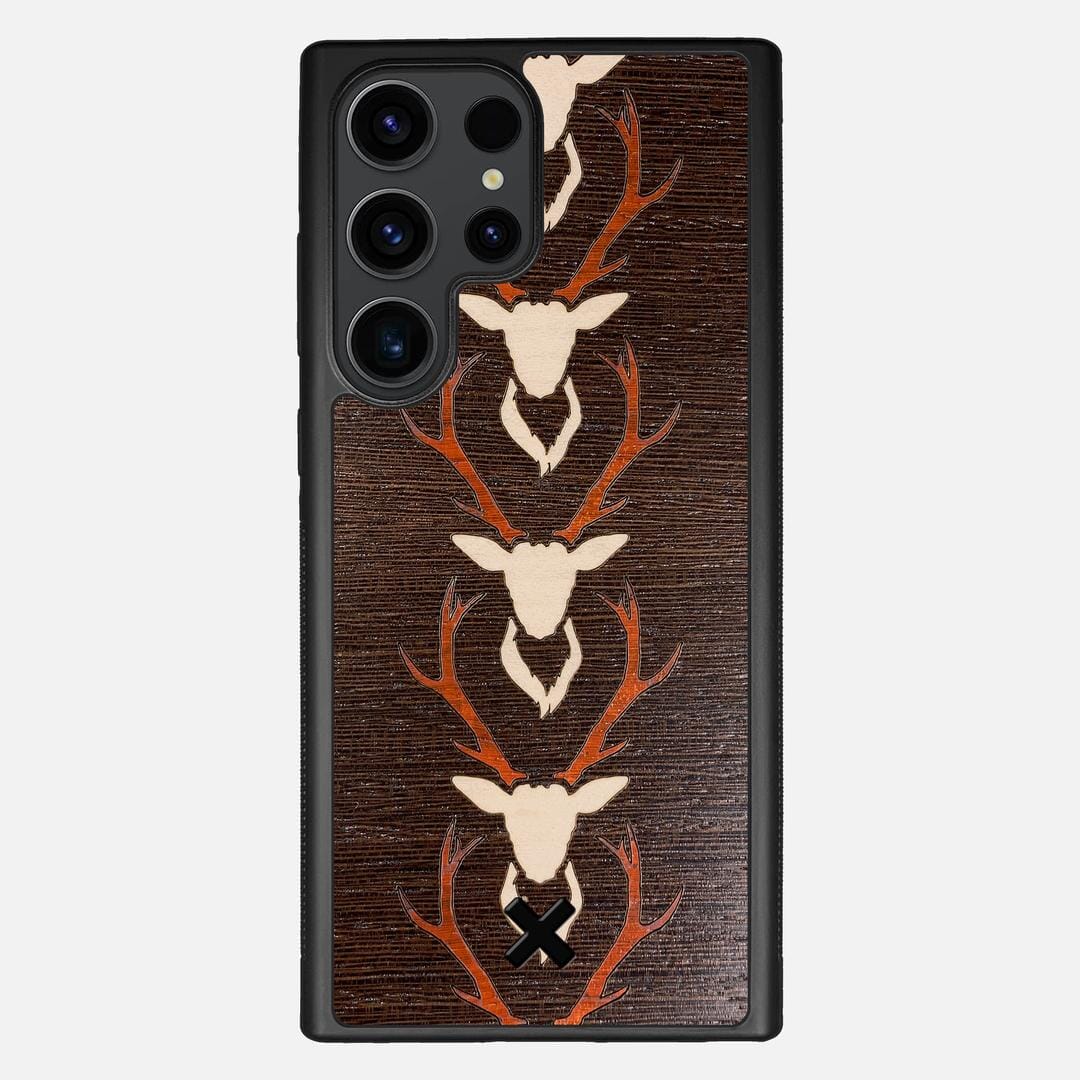 Stag Case for the Samsung Galaxy S23 Ultra featuring a Maple & Padauk Deer Inlay on a Wenge Wood backer with the Keyway X Mark#Phone Model_Galaxy S23 Ultra
