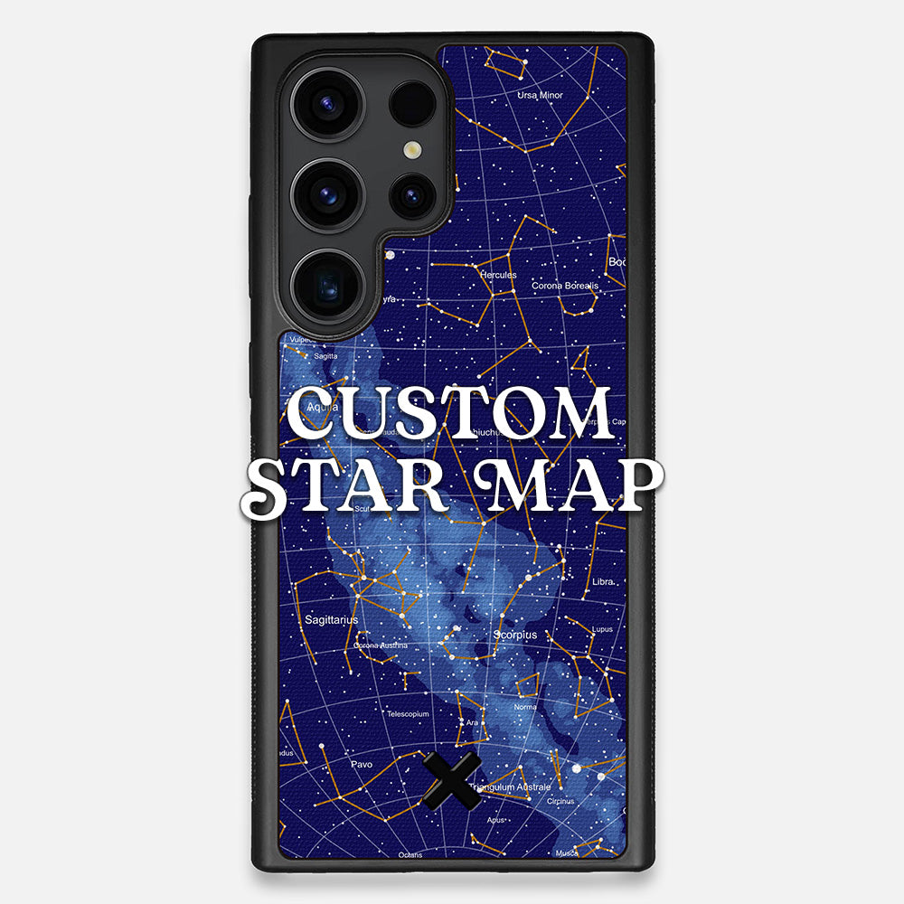 Front view of the Custom Star Map Printed Canvas Galaxy S23 Ultra Case by Keyway Designs