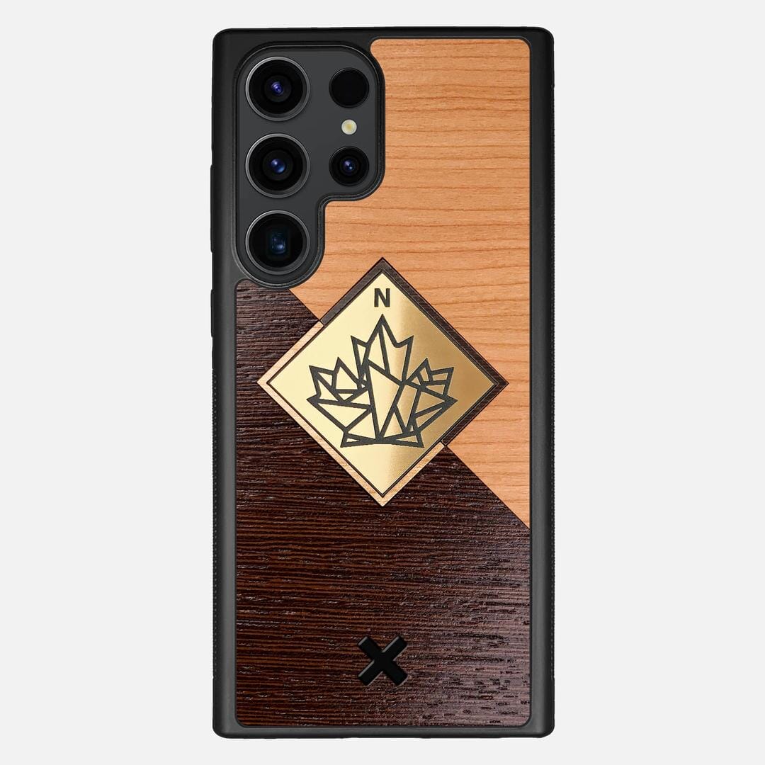 True North Case for the Samsung Galaxy S23 Ultra featuring an Engraved Gold, Cherry, and Wenge Wood backer with the Keyway X Mark#Phone Model_Galaxy S23 Ultra