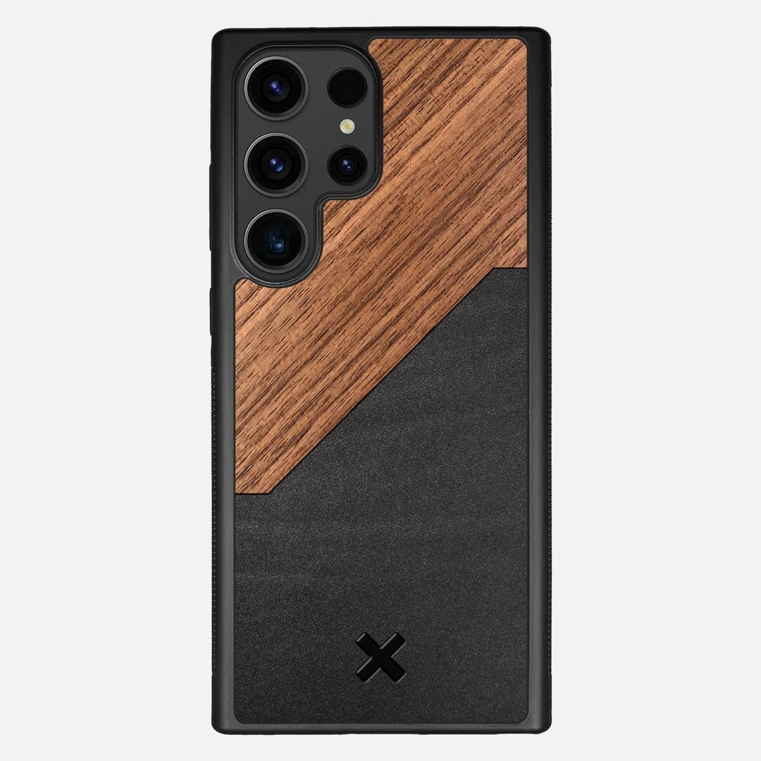 Walnut Rift Case for the Samsung Galaxy S23 Ultra featuring a Genuine Leather and Walnut Wood backer with the Keyway X Mark#Phone Model_Galaxy S23 Ultra