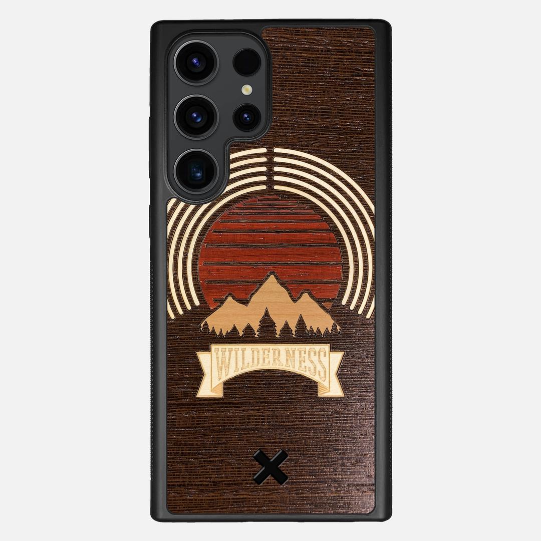 Wilderness Case for the Samsung Galaxy S23 Ultra featuring a Maple, Padauk, and Cherry Sunset inlay on a Wenge Wood backer with the Keyway X Mark#Phone Model_Galaxy S23 Ultra