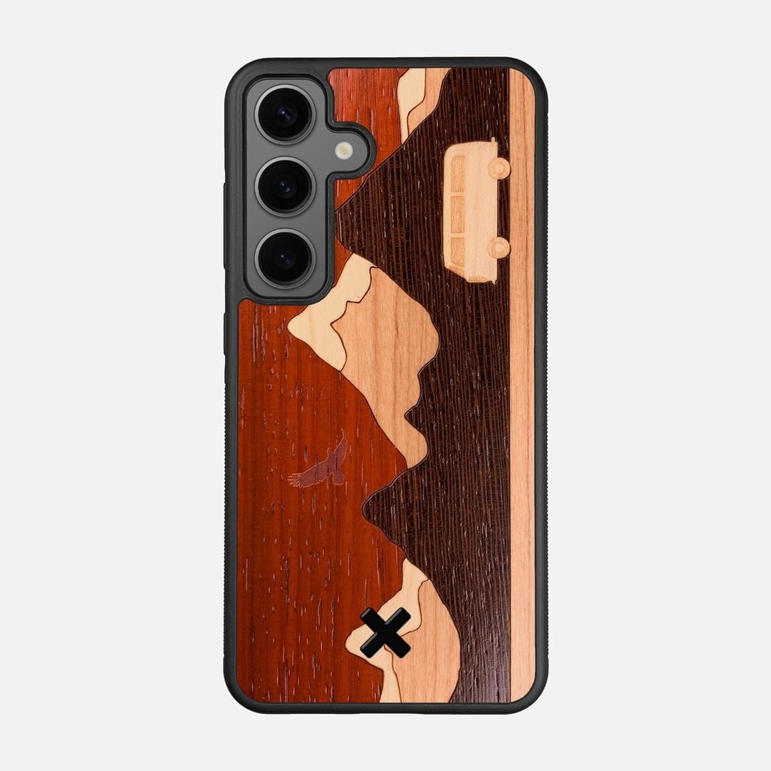 Cross Country Case for the Samsung Galaxy S24 featuring a Padauk, Maple, Cherry, and Wenge Wood backer with the Keyway X Mark#Phone Model_Galaxy S24