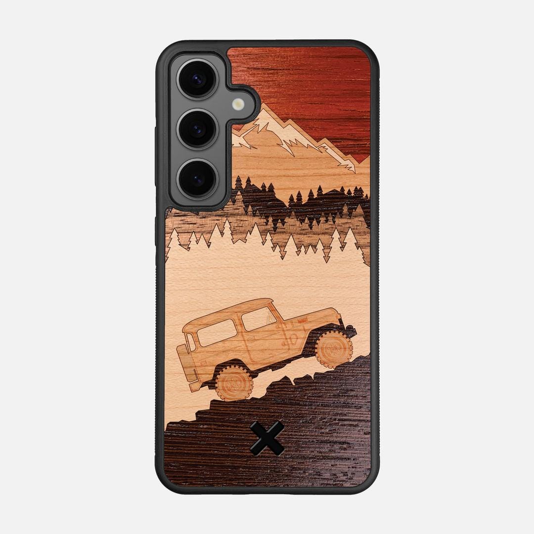 Off-Road Case for the Samsung Galaxy S24 featuring a Padauk, Cherry, Maple, and Walnut Wood backer with the Keyway X Mark#Phone Model_Galaxy S24