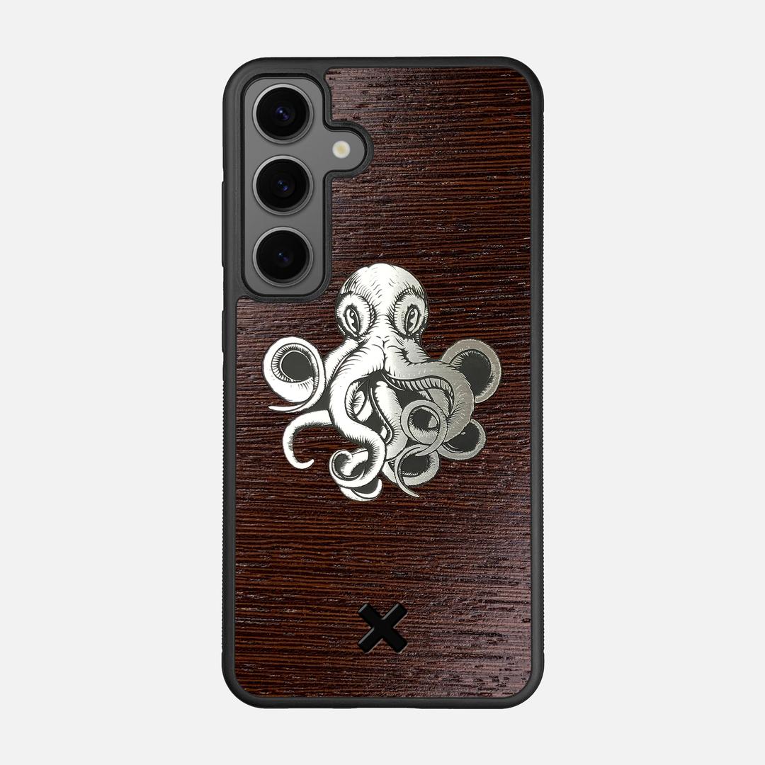 Prize Kraken Case for the Samsung Galaxy S24 featuring an Engraved Silver and Wenge Wood backer with the Keyway X Mark#Phone Model_Galaxy S24
